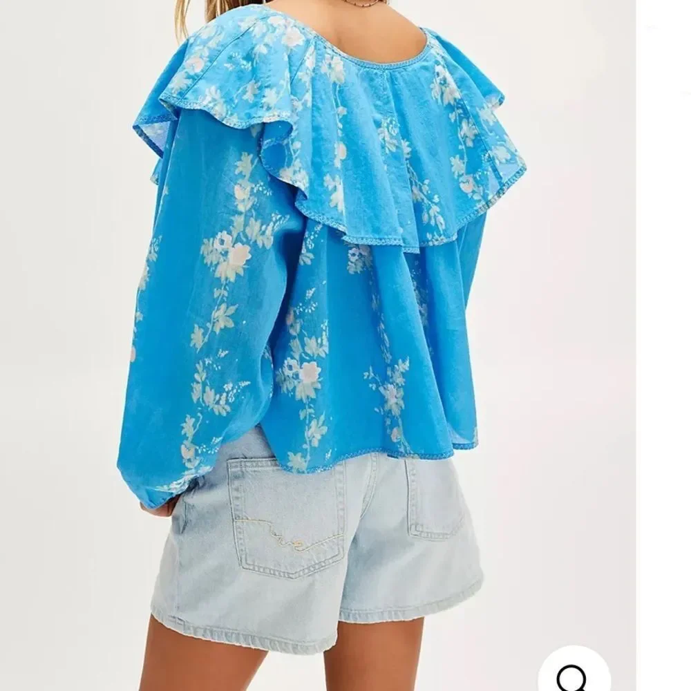 Free People Camilla Printed Blouse Cropped Top